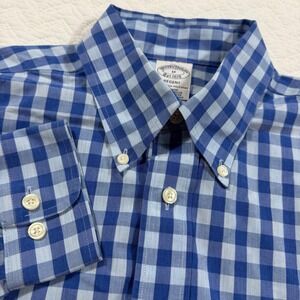 Brooks Brothers 1818 Regent Fit Blue Gingham Button Down Shirt Men M‎ Non Iron